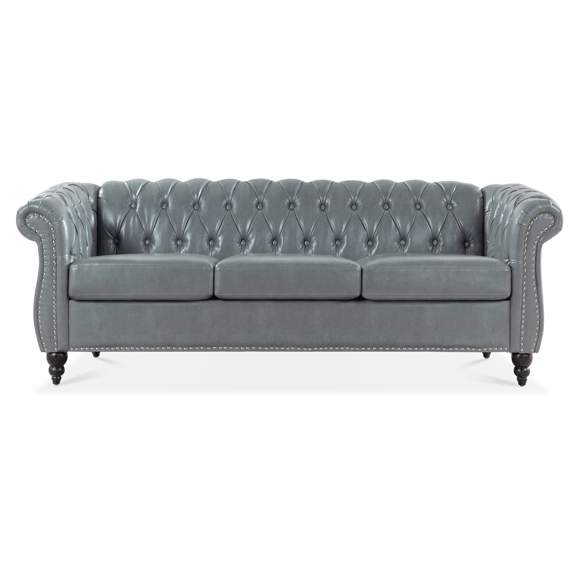 84.65" Rolled Arm Chesterfield 3 Seater Sofa