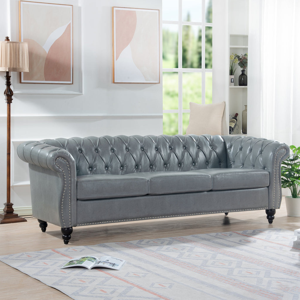 84.65" Rolled Arm Chesterfield 3 Seater Sofa