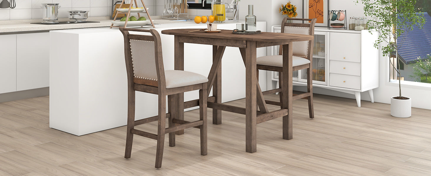 TOPMAX 3-Piece Wood Counter Height Drop Leaf Dining Table Set