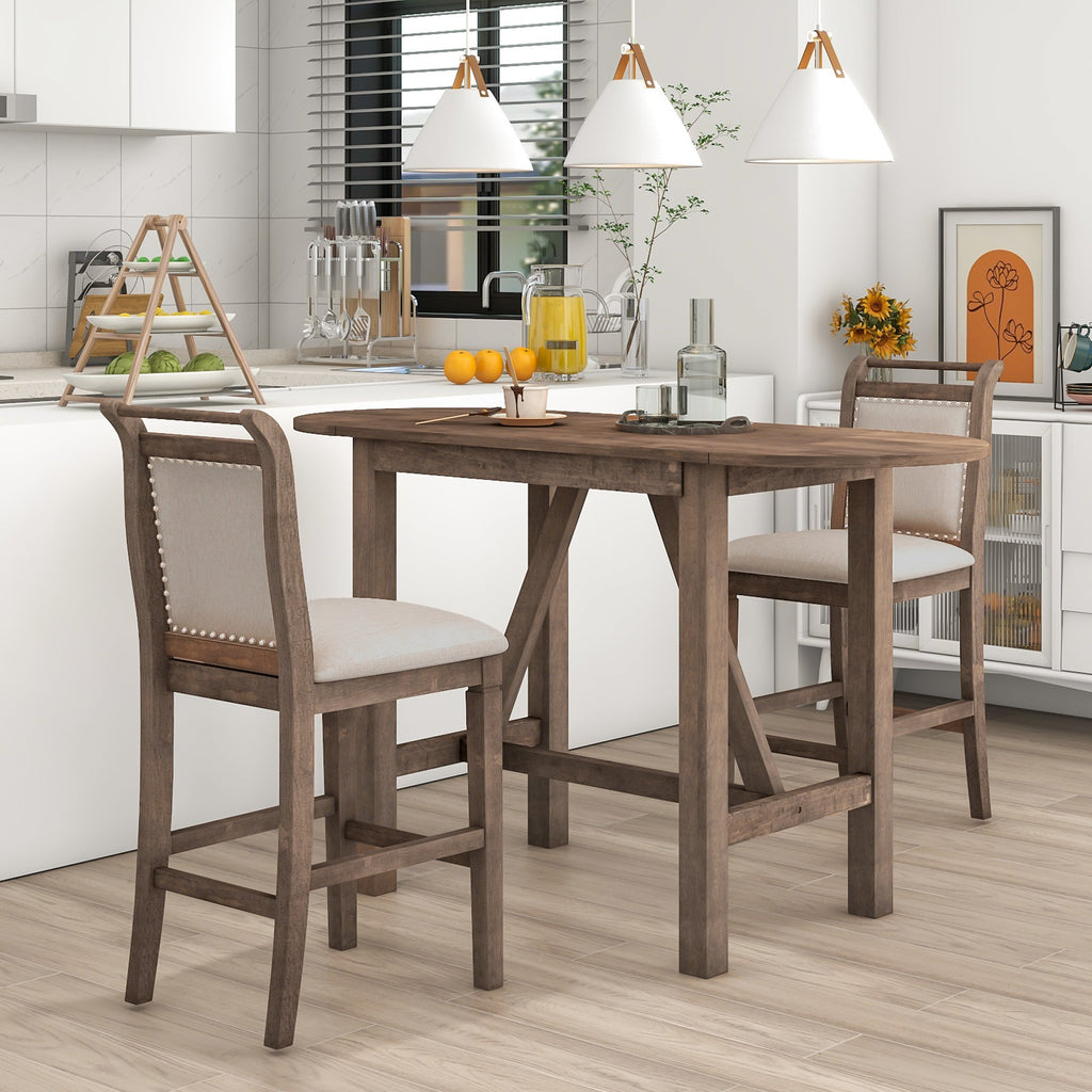 TOPMAX 3-Piece Wood Counter Height Drop Leaf Dining Table Set