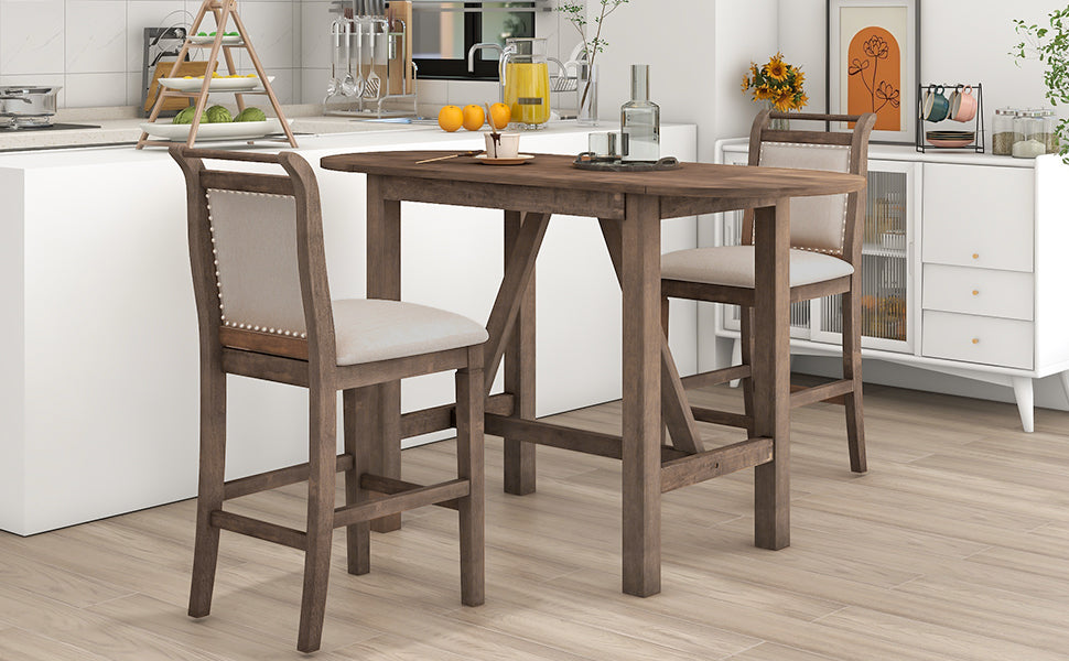 TOPMAX 3-Piece Wood Counter Height Drop Leaf Dining Table Set