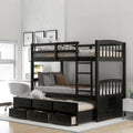 Twin Over Twin Wood Bunk Bed with Trundle and Drawers
