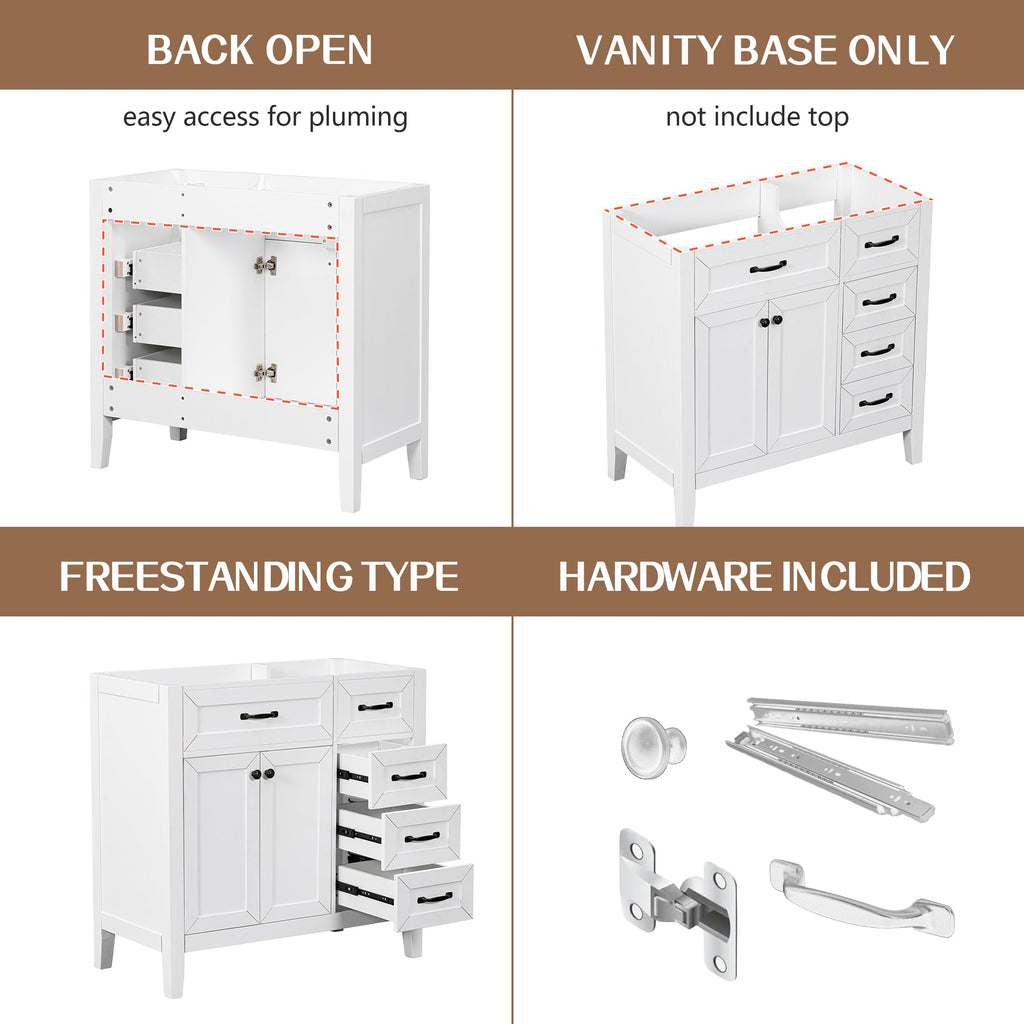 36" Bathroom Vanity Without Sink, Cabinet Base Only