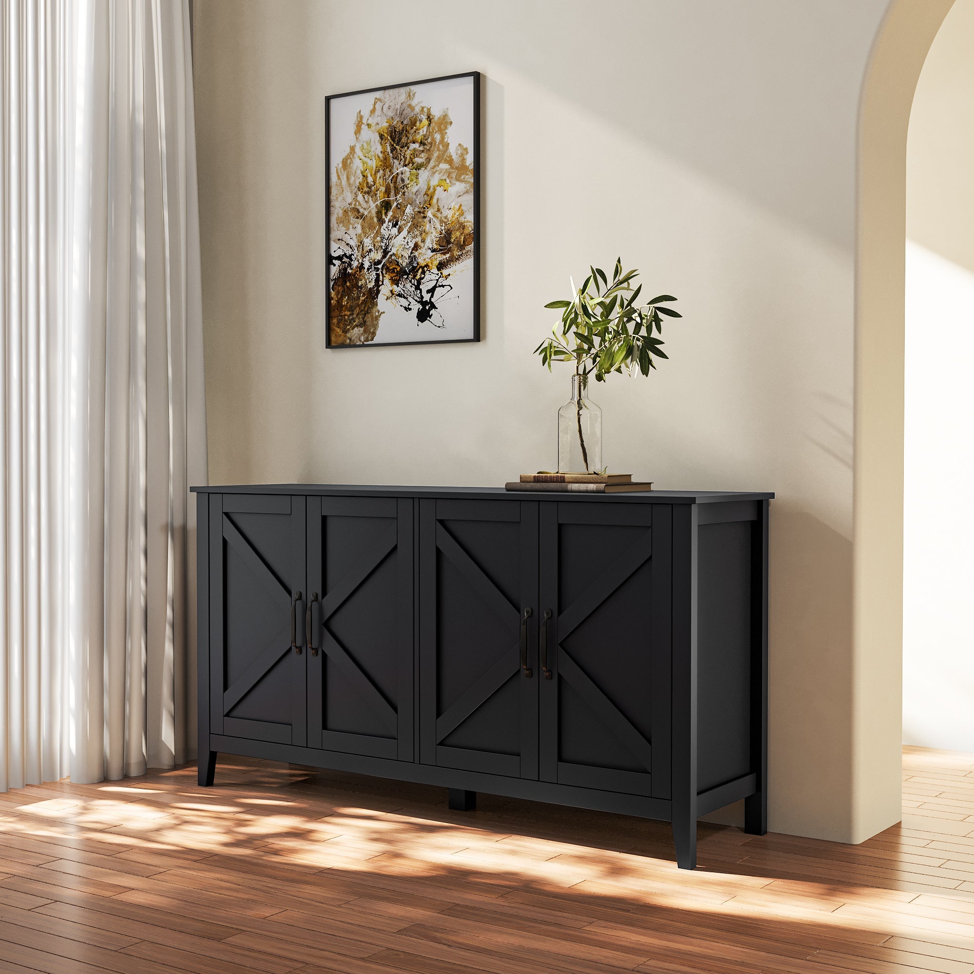 Cabinet with 4 Doors and Open Shelves