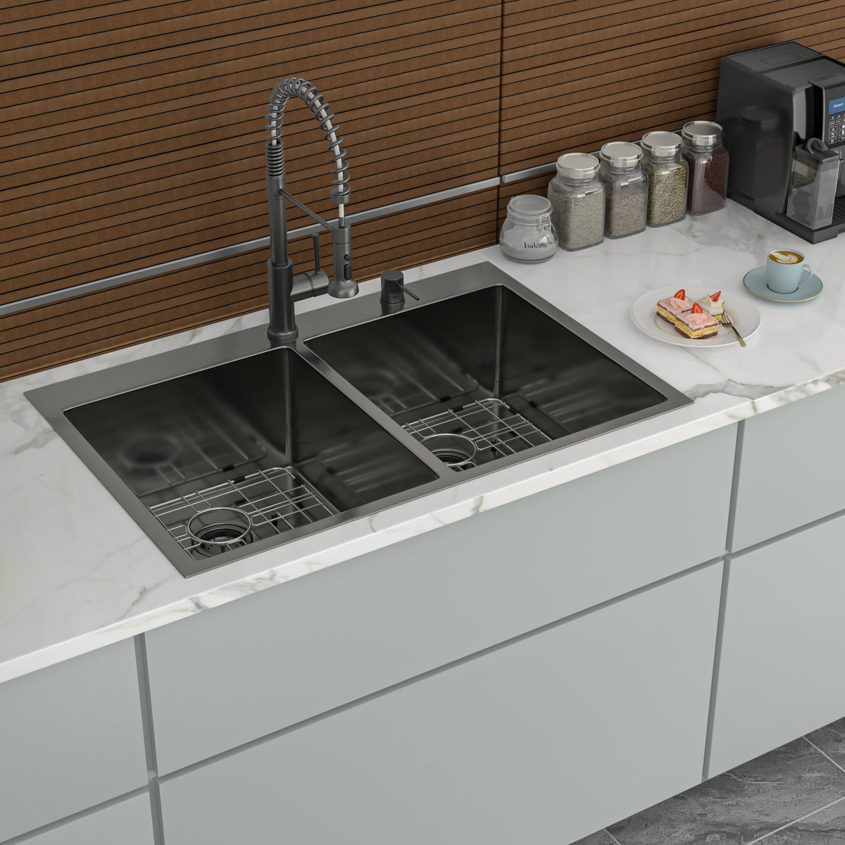 Double Bowl Drop In Sink - 33" x 22" x 10" Gunmetal