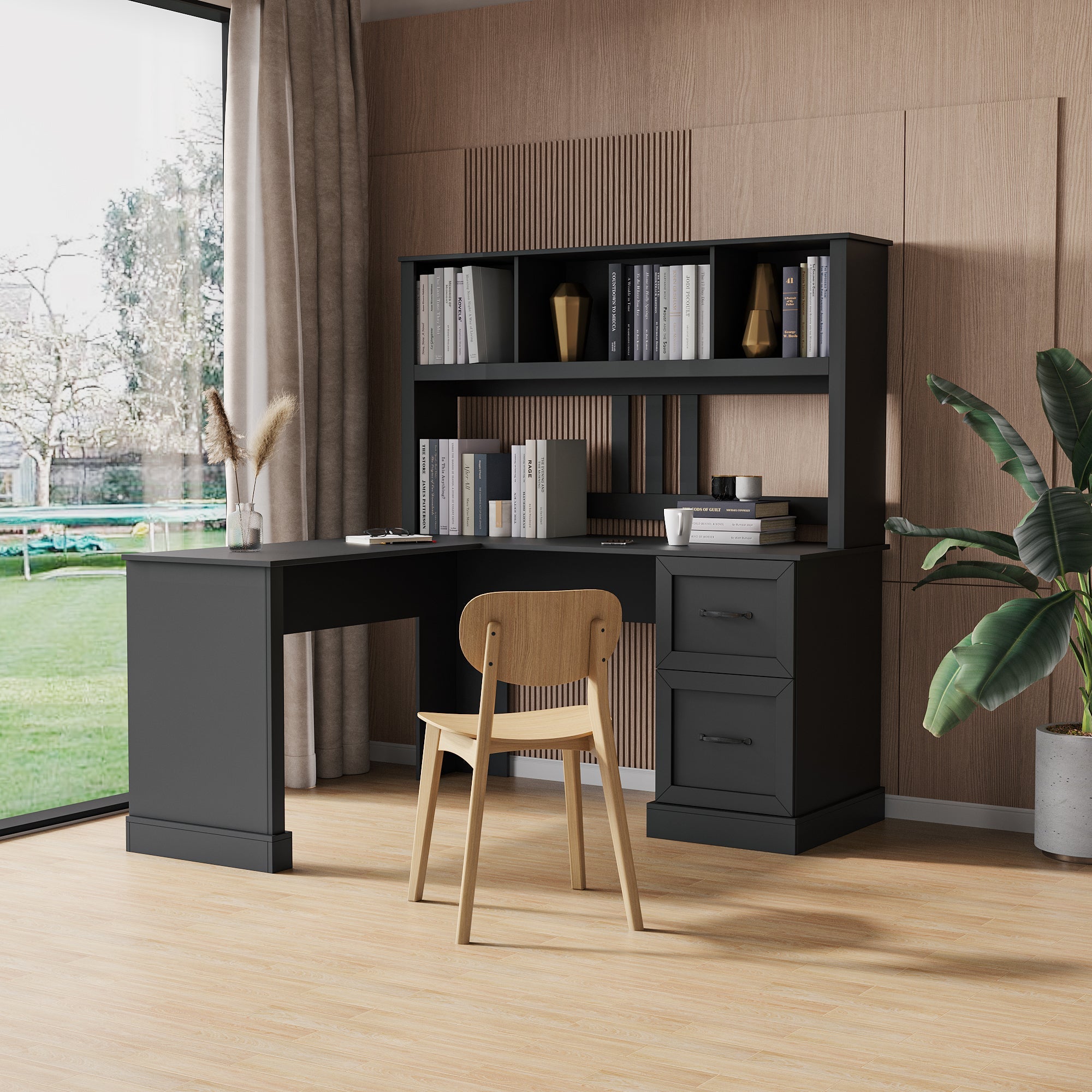 Antiqued Home Office Computer Desk with Hutch
