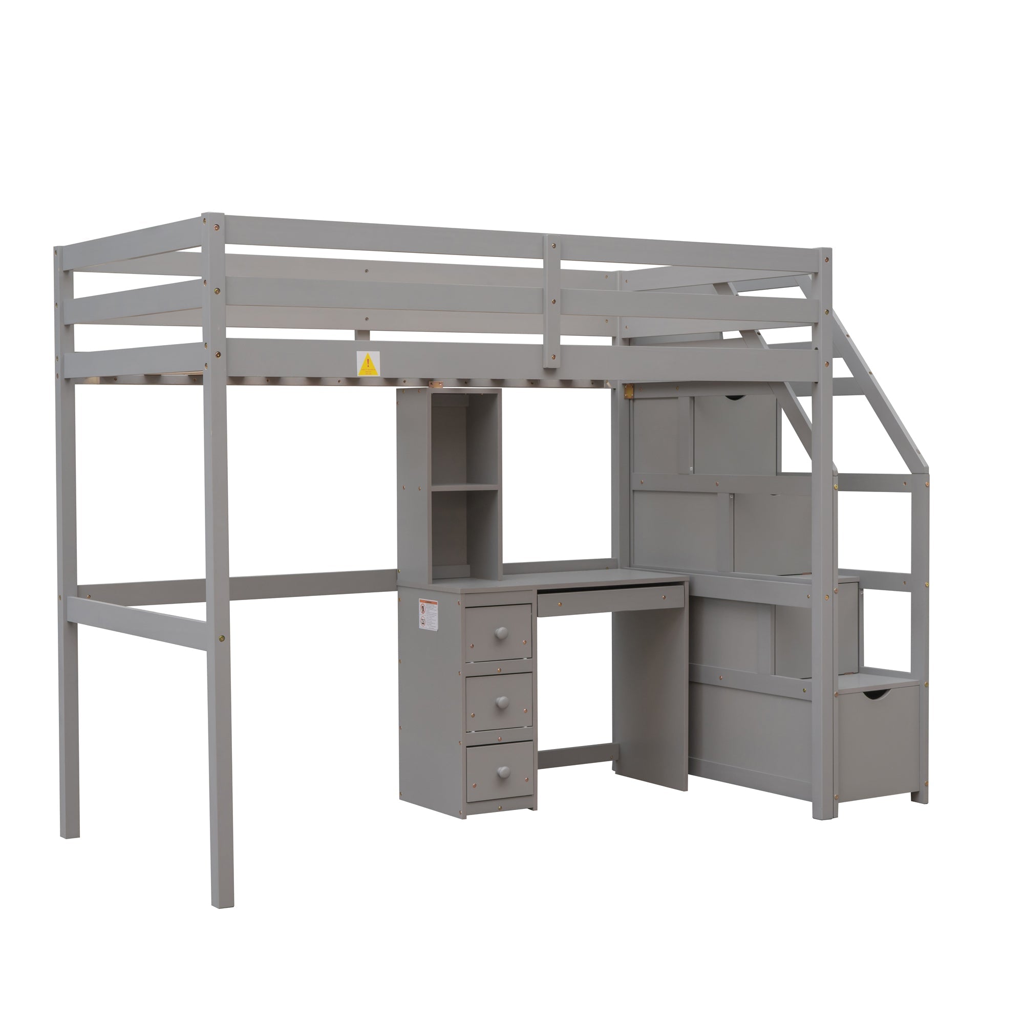 Twin Size Loft Bed with Stand-alone Bed, Storage Staircase, Desk, Shelves and Drawers