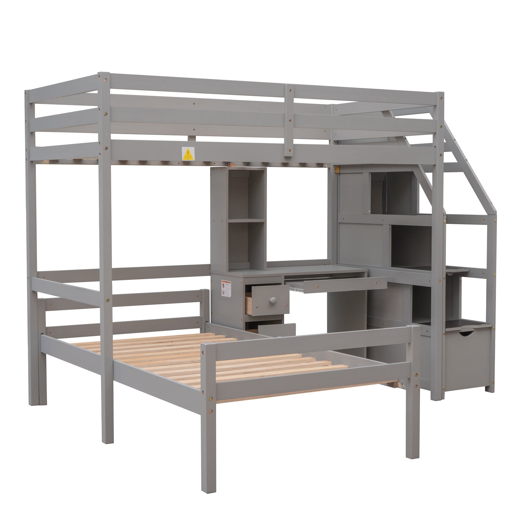 Twin Size Loft Bed with Stand-alone Bed, Storage Staircase, Desk, Shelves and Drawers