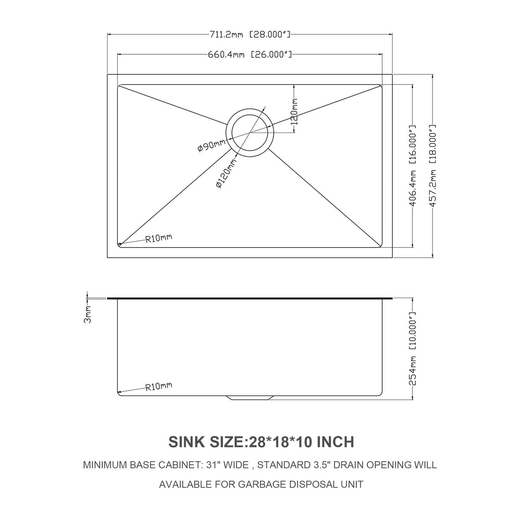 28 Inch Undermount Sink - Gunmetal