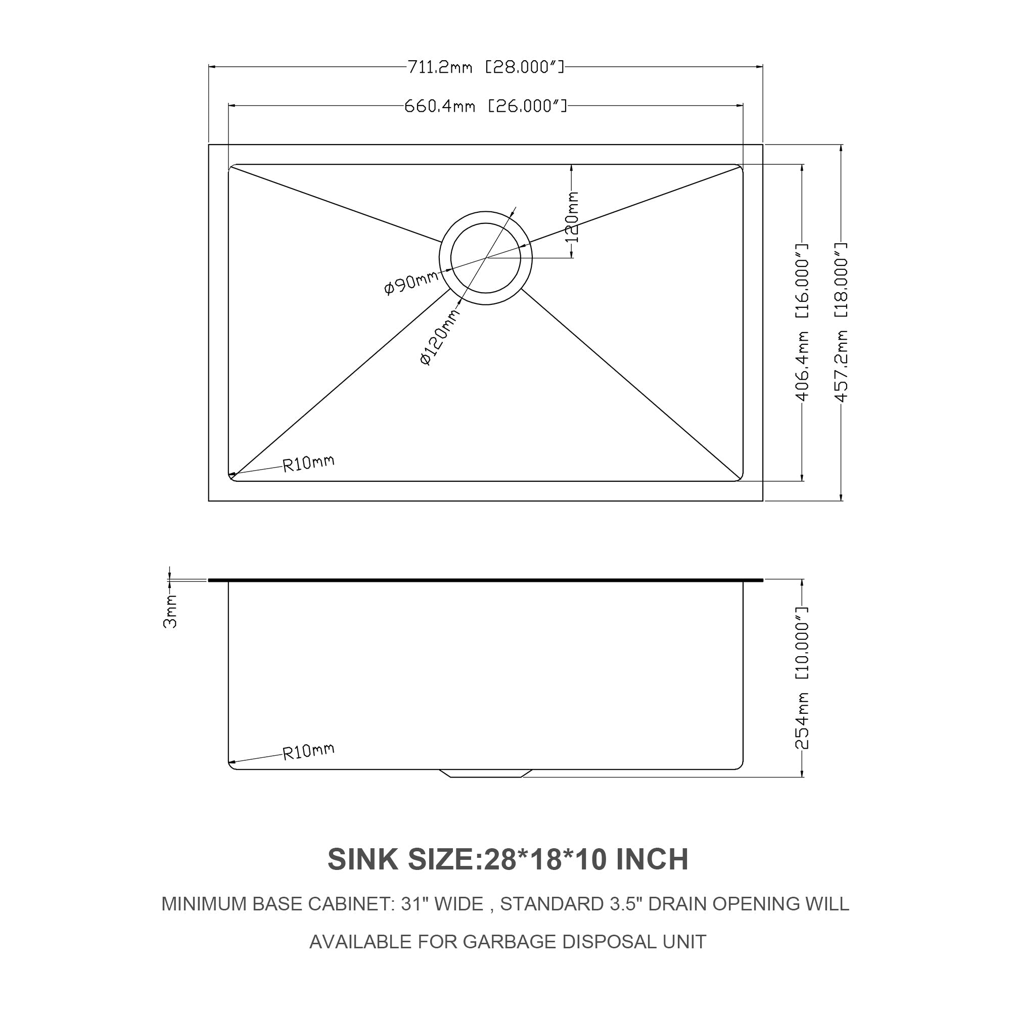 28 Inch Undermount Sink - Gunmetal
