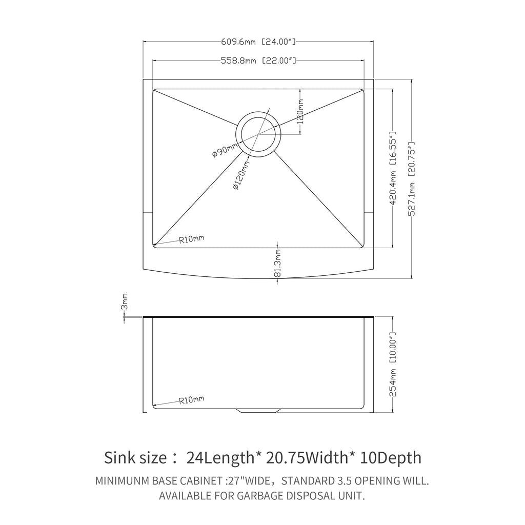 24" x 21" x 10" Gunmetal Kitchen Sink