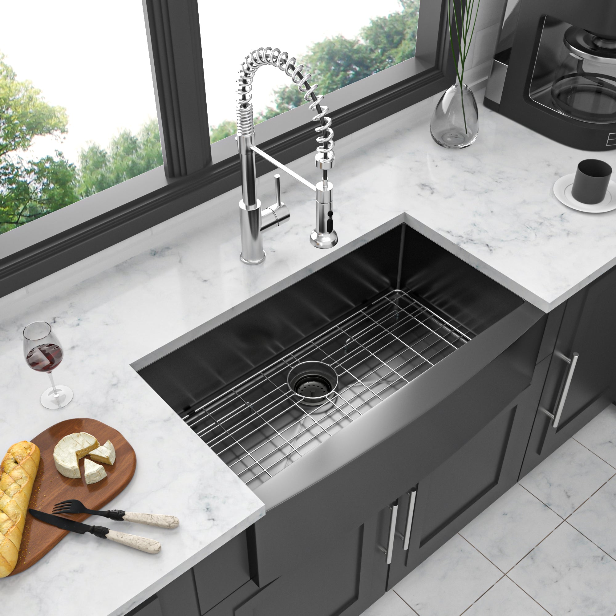 36" Gunmetal Black Farmhouse Sink