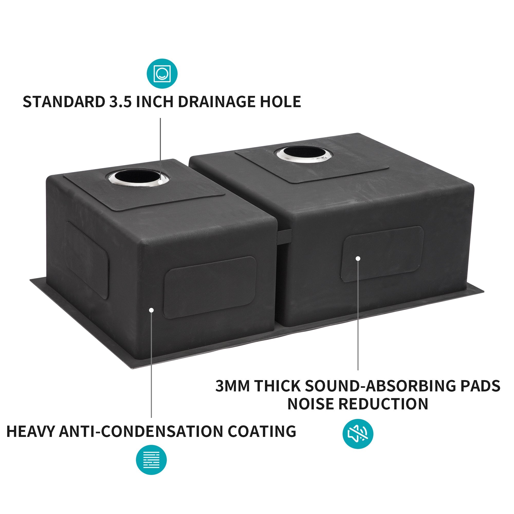 Double Bowl (60/40) Undermount Sink - 33"x19"x10" Gunmetal