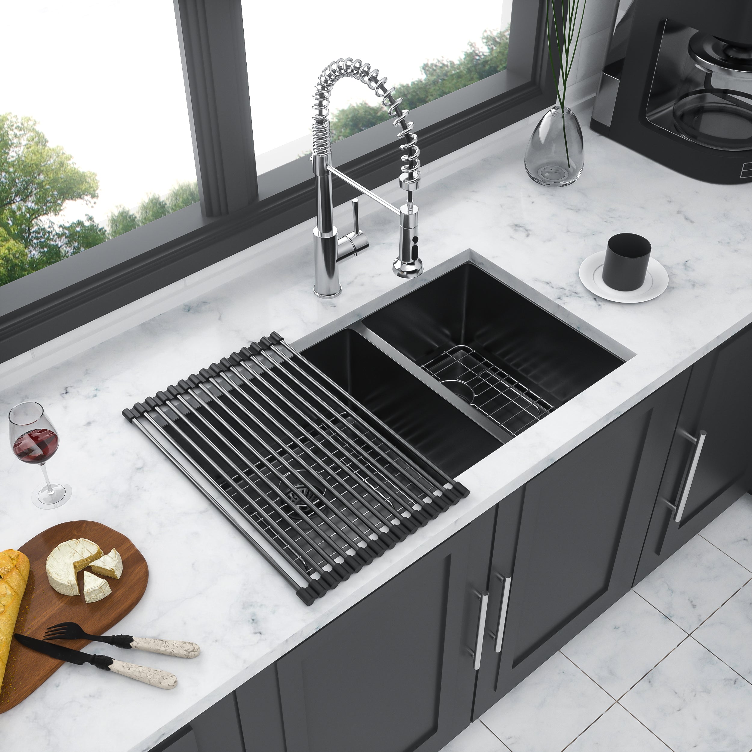 Double Bowl (60/40) Undermount Sink - 33"x19"x10" Gunmetal
