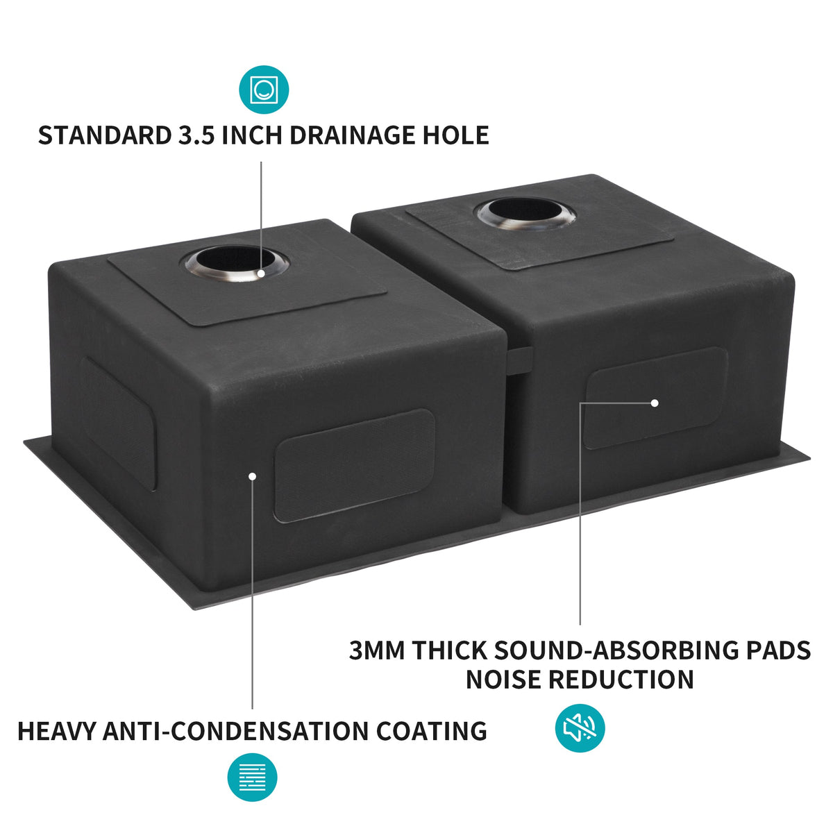 Double Bowl Undermount Sink - 33"x19"x10" Gunmetal