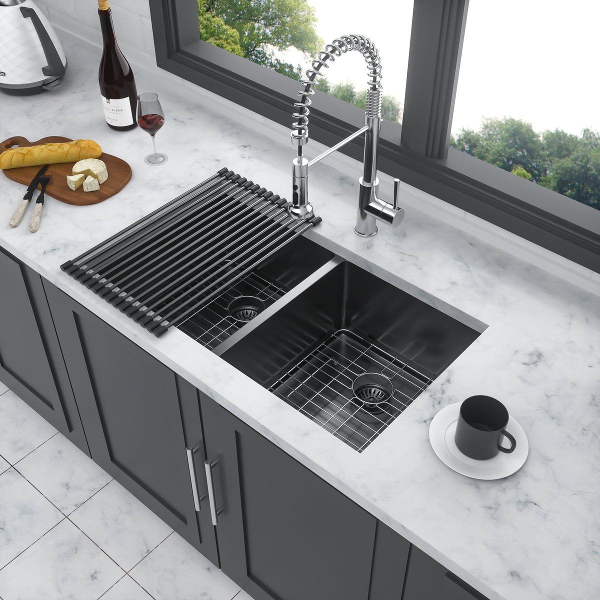 Double Bowl Undermount Sink - 33"x19"x10" Gunmetal