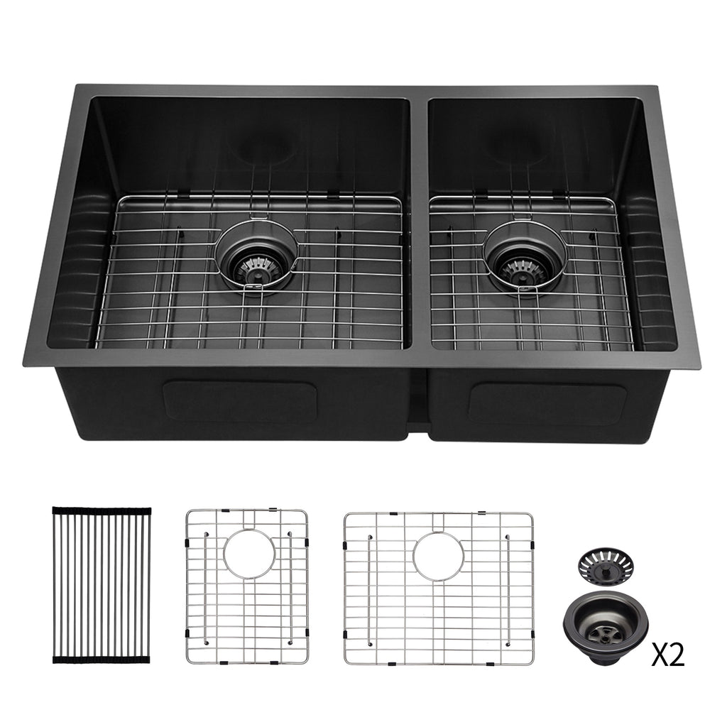 Double Bowl (60/40) Undermount Sink - 33"x19"x10" Gunmetal