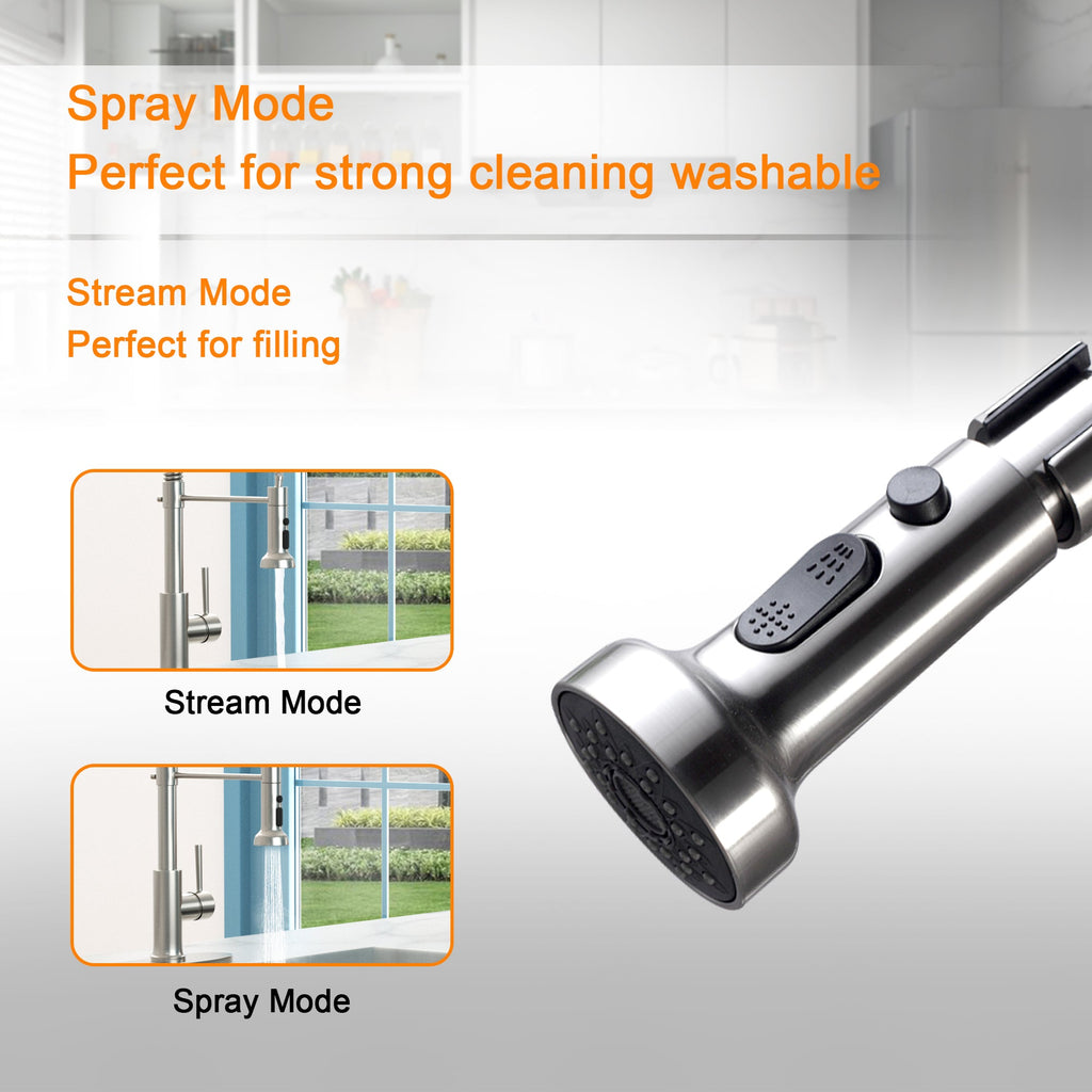 21-Inch Commercial Kitchen Faucet with Dual Function Pull-Down Sprayhead