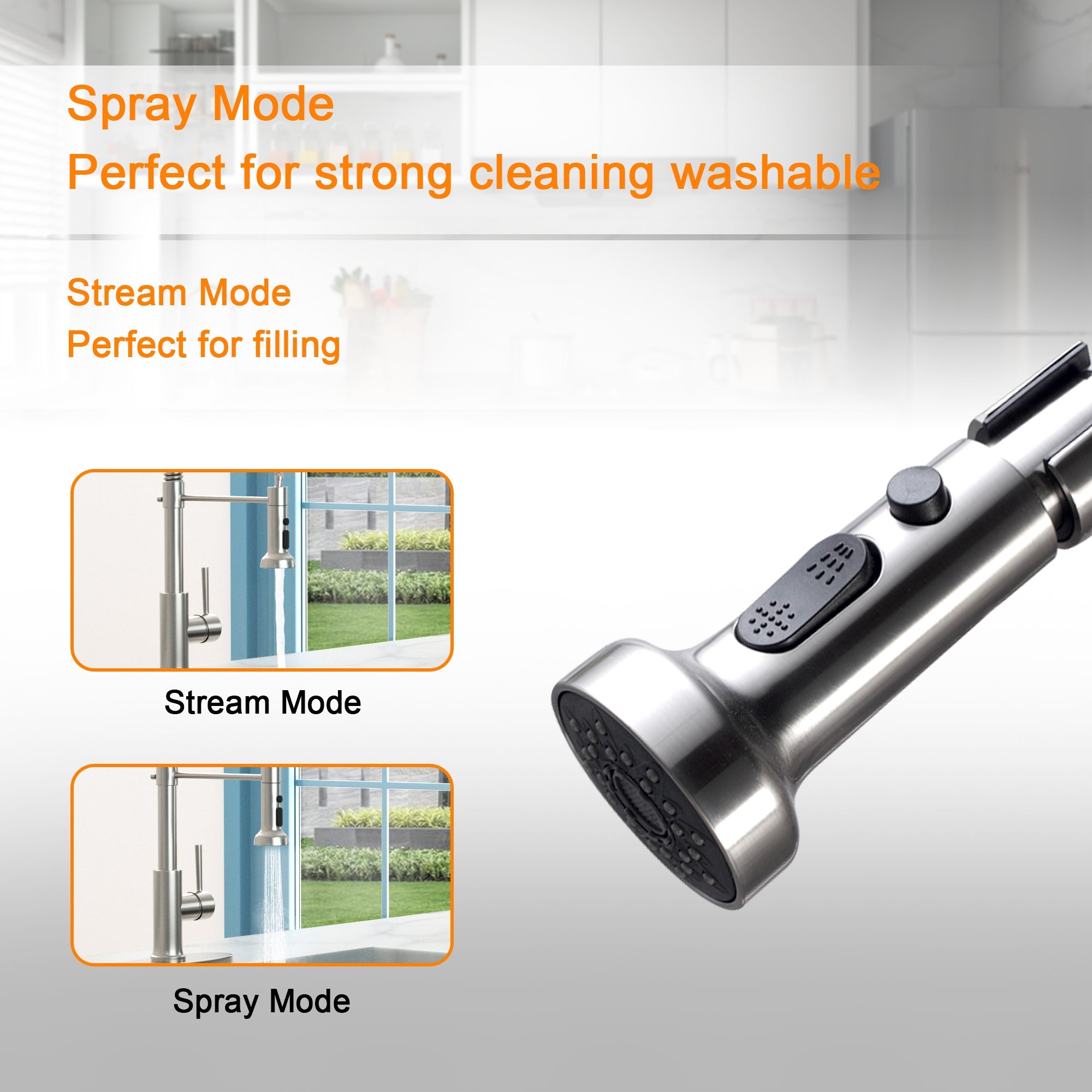 21-Inch Commercial Kitchen Faucet with Dual Function Pull-Down Sprayhead