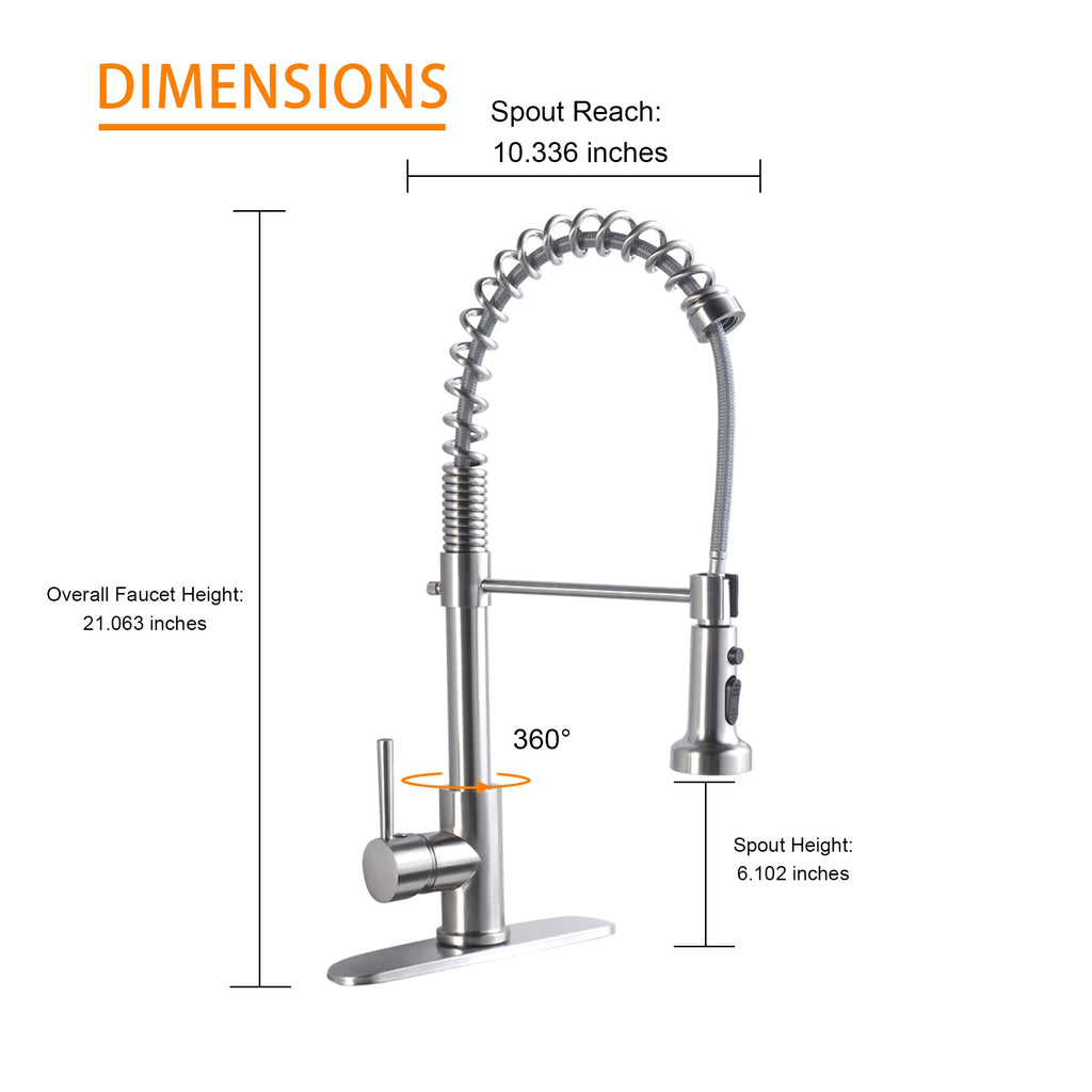 21-Inch Commercial Kitchen Faucet with Dual Function Pull-Down Sprayhead