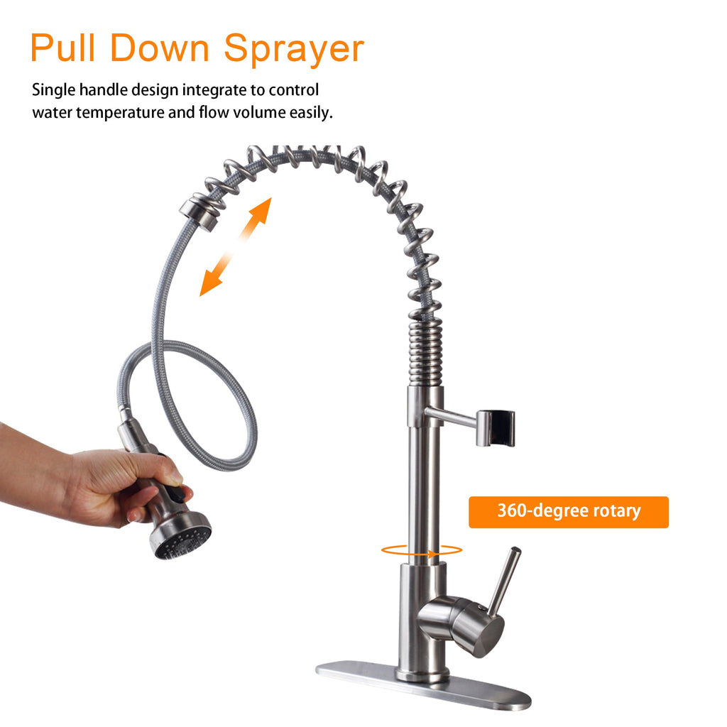 21-Inch Commercial Kitchen Faucet with Dual Function Pull-Down Sprayhead