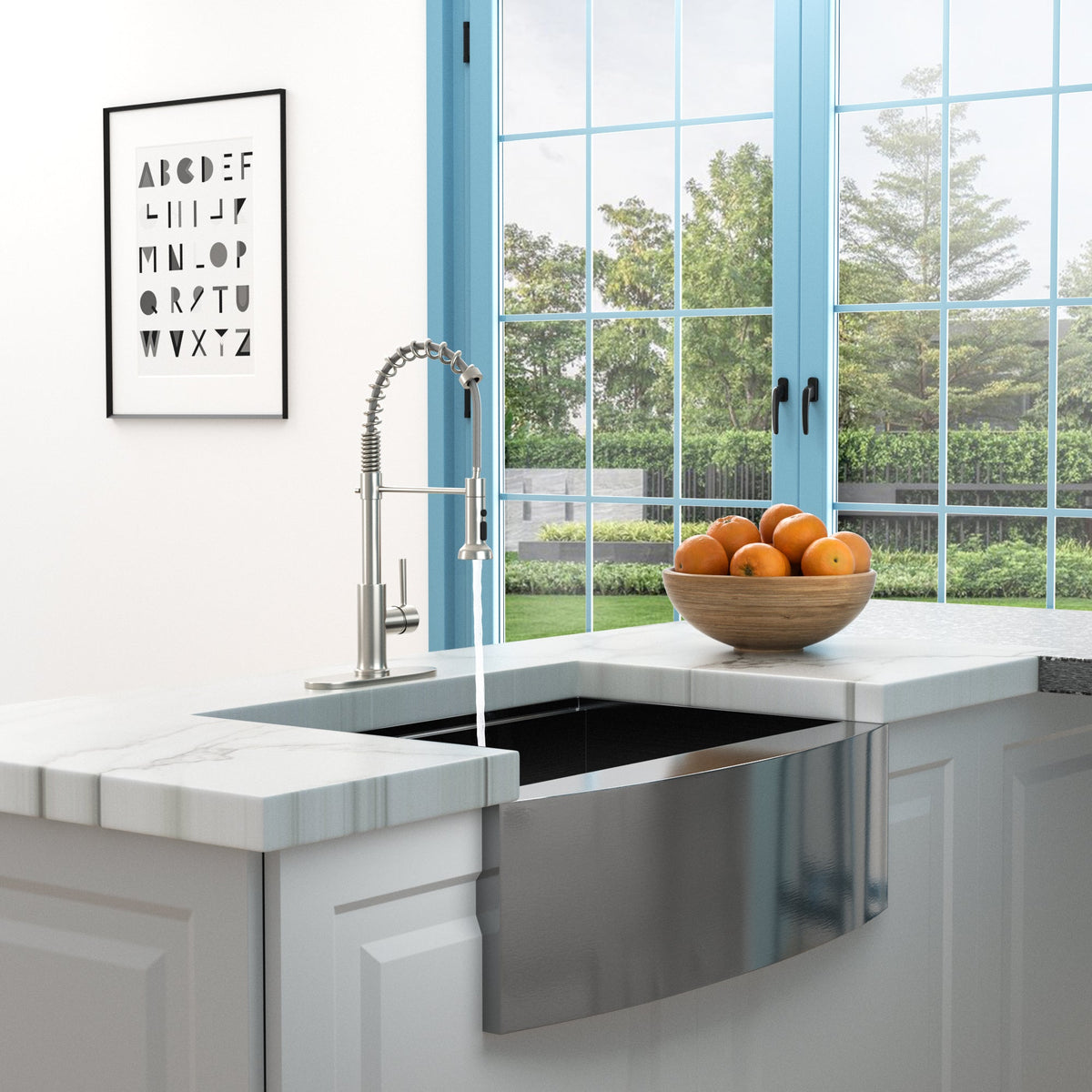 21-Inch Commercial Kitchen Faucet with Dual Function Pull-Down Sprayhead