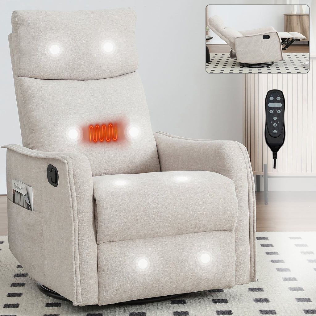 Heat Massage Manual Recliner Chair with Rocker and Swivel in Fabric
