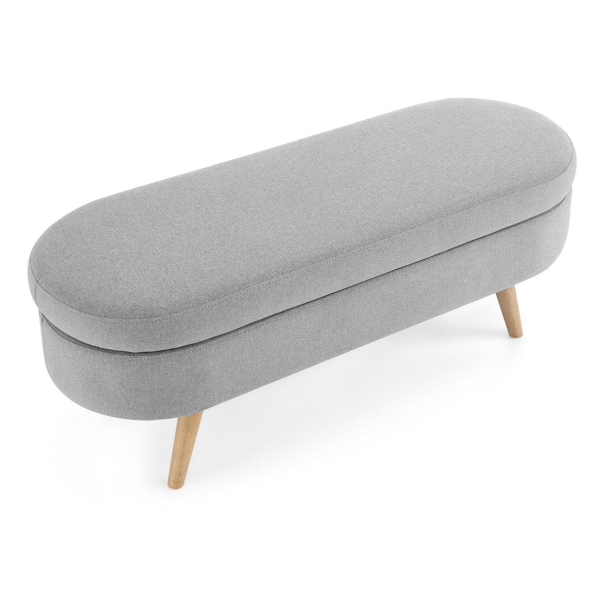 Ottoman Oval Storage Bench, Rubber Wood Legs, Grey