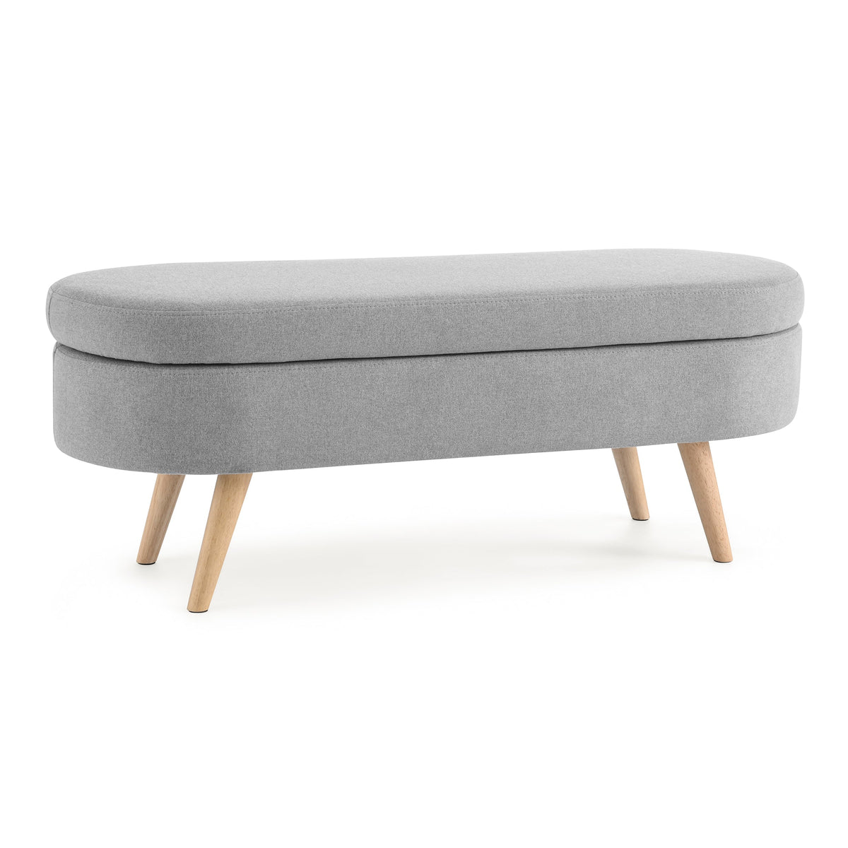 Ottoman Oval Storage Bench, Rubber Wood Legs, Grey