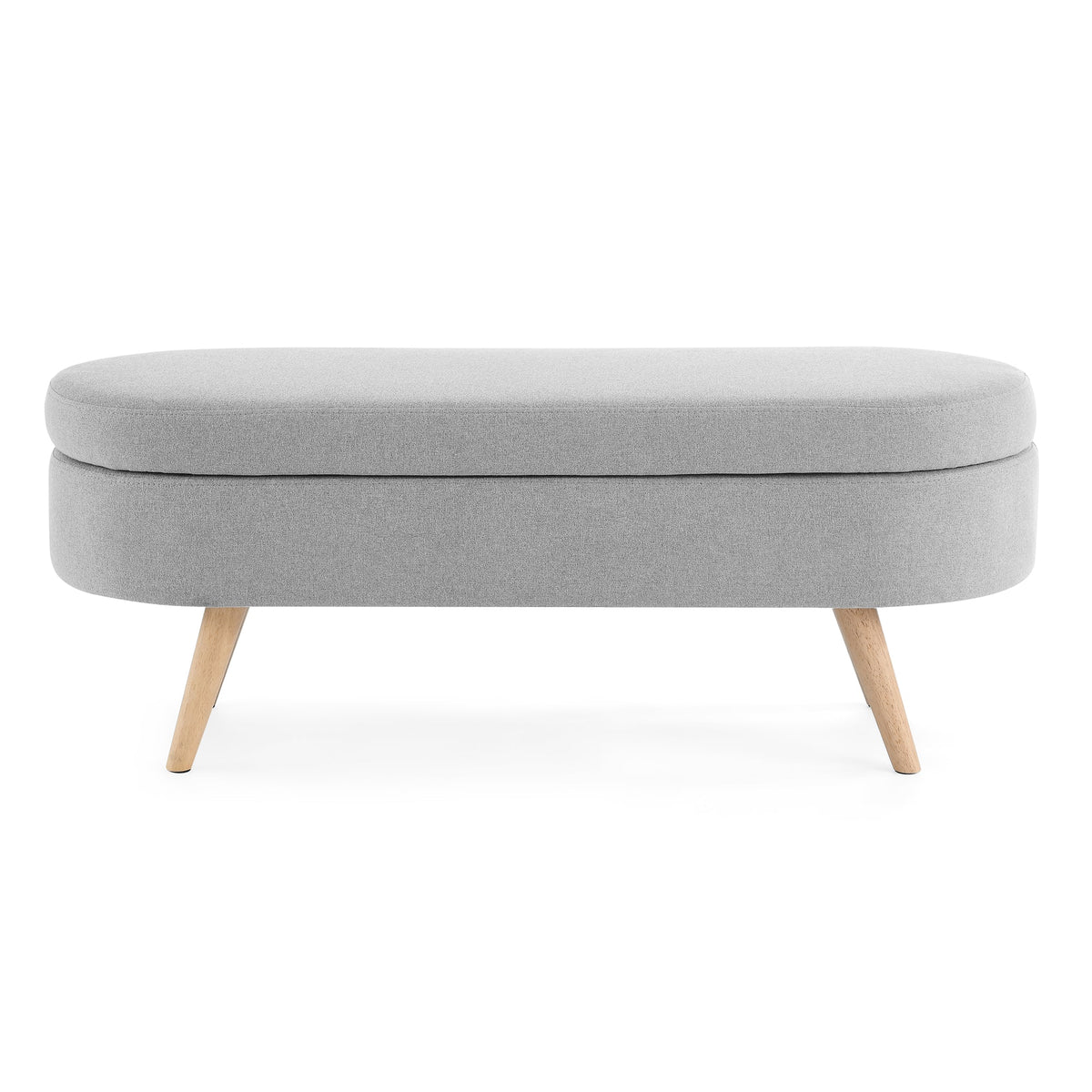 Ottoman Oval Storage Bench, Rubber Wood Legs, Grey