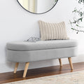 Ottoman Oval Storage Bench, Rubber Wood Legs, Grey
