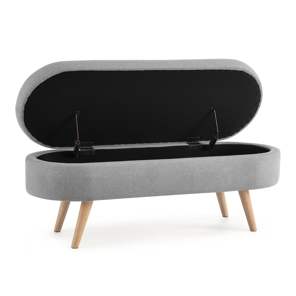 Ottoman Oval Storage Bench, Rubber Wood Legs, Grey
