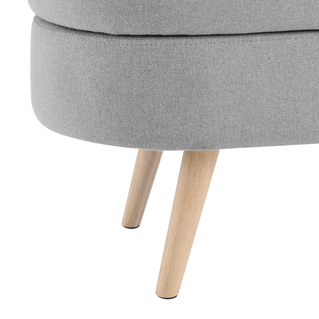 Ottoman Oval Storage Bench, Rubber Wood Legs, Grey