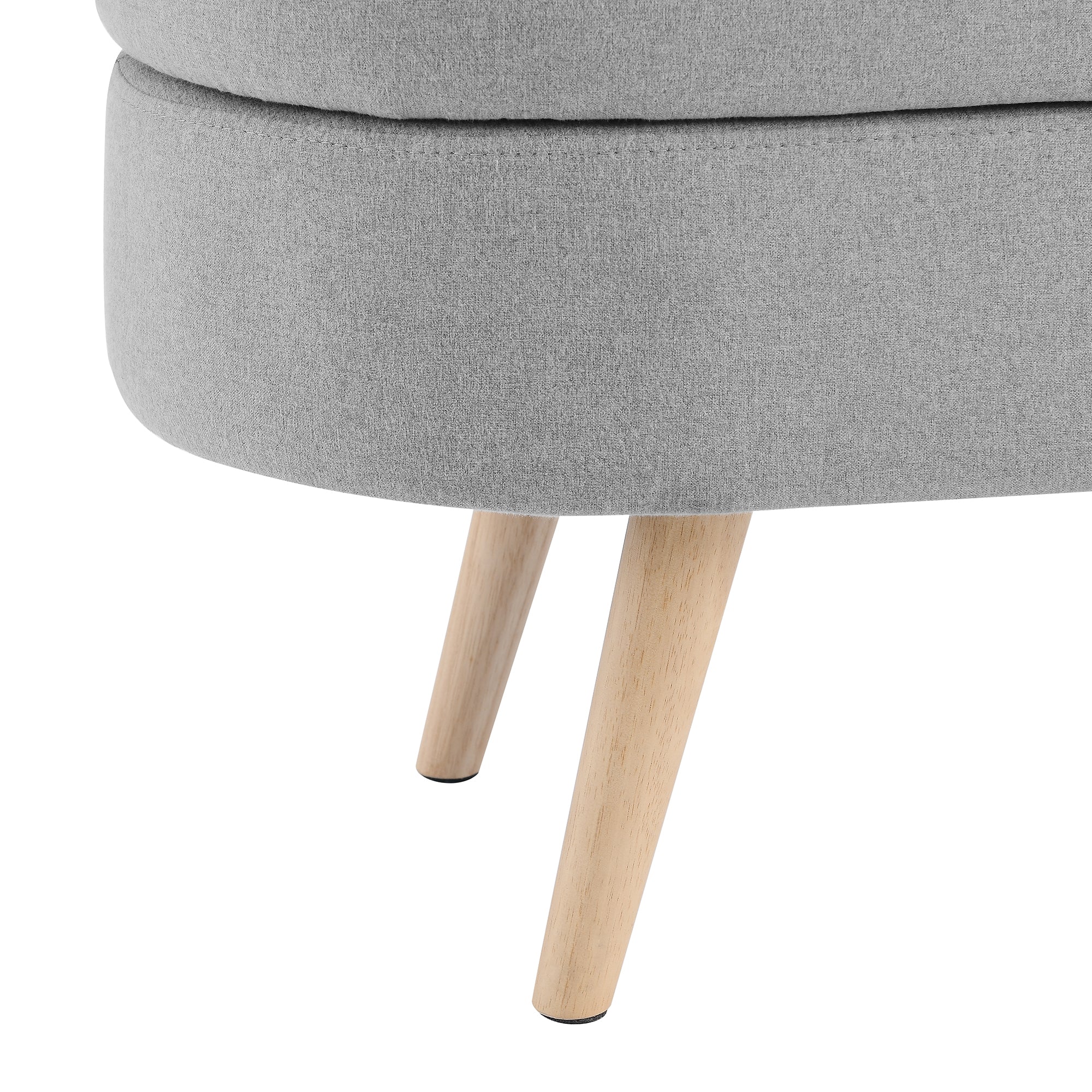 Ottoman Oval Storage Bench, Rubber Wood Legs, Grey