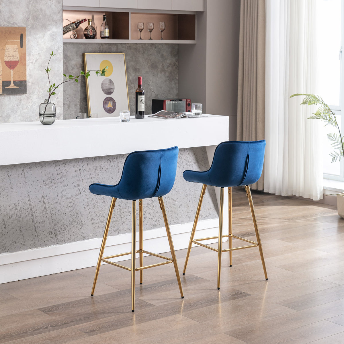 26 Inch Set of 2 Velvet Bar Stools with Steel Frame