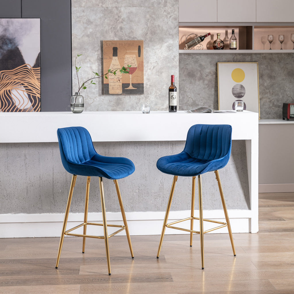 26 Inch Set of 2 Velvet Bar Stools with Steel Frame