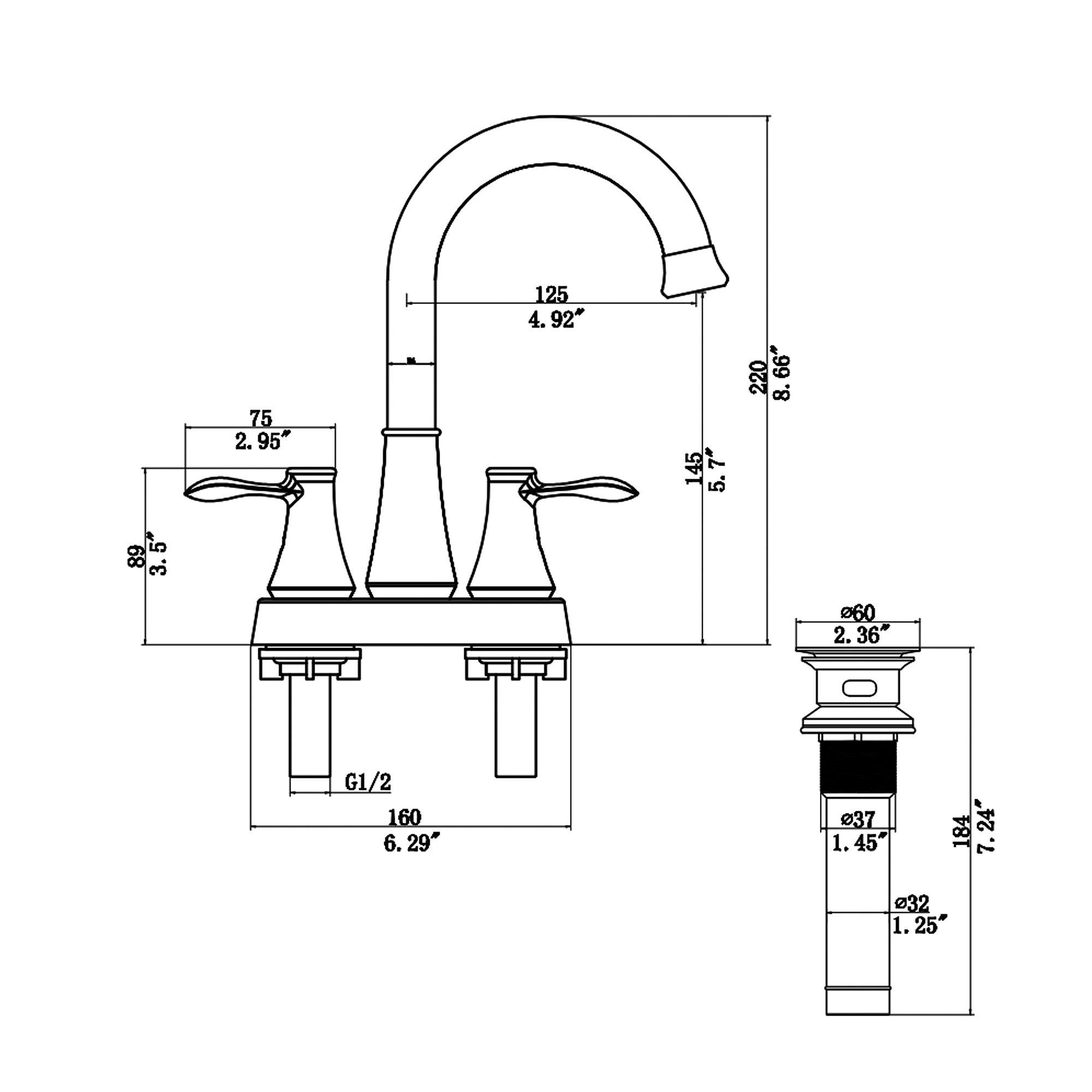 4 Inch 2 Handle Centerset Bathroom Faucet