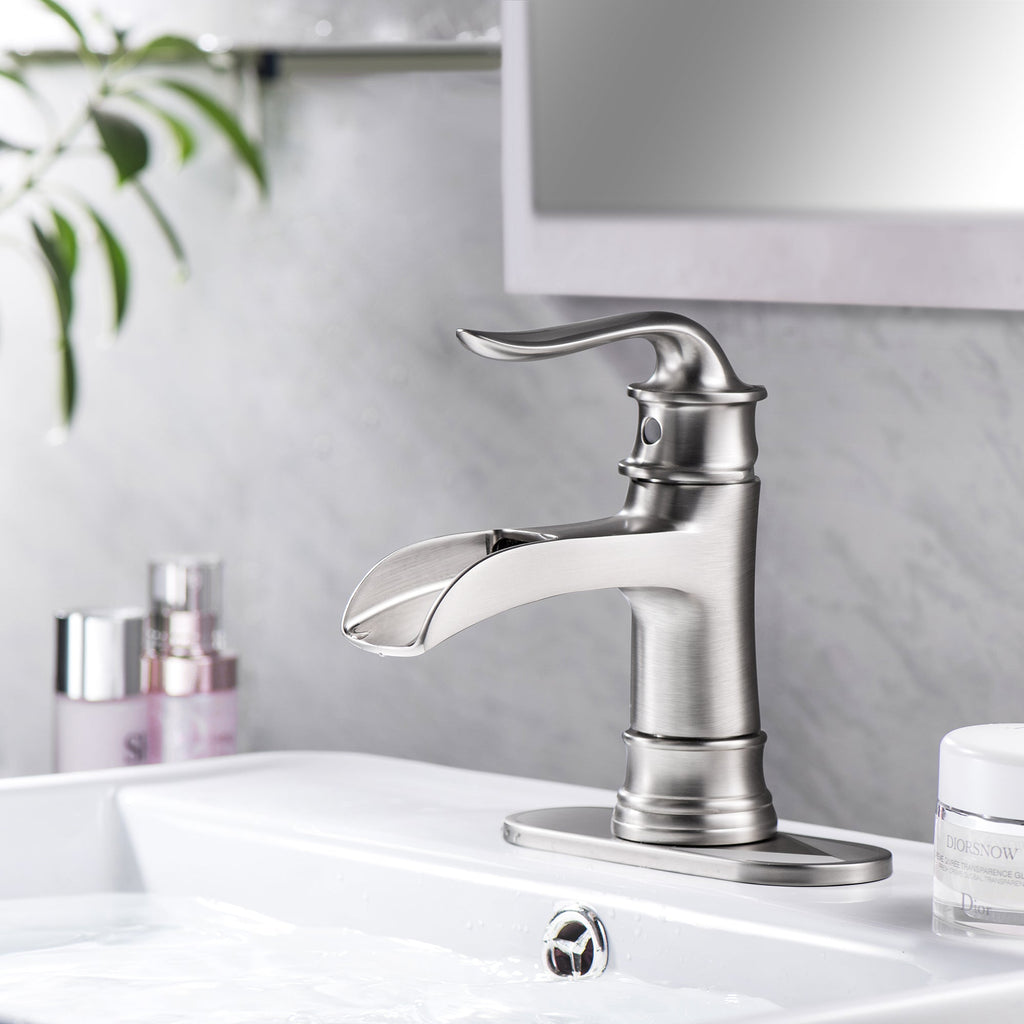 Waterfall Spout Bathroom Faucet - Brushed Nickel