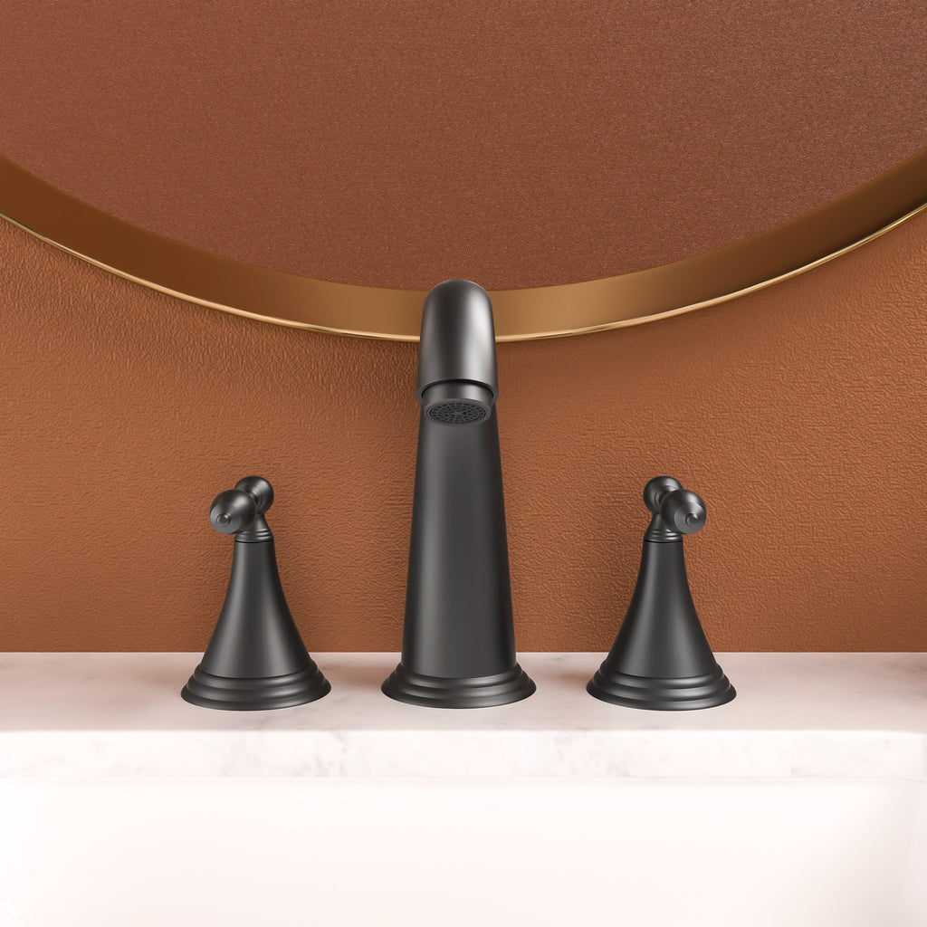 Matte Black 2 Handle Widespread Bathroom Faucet