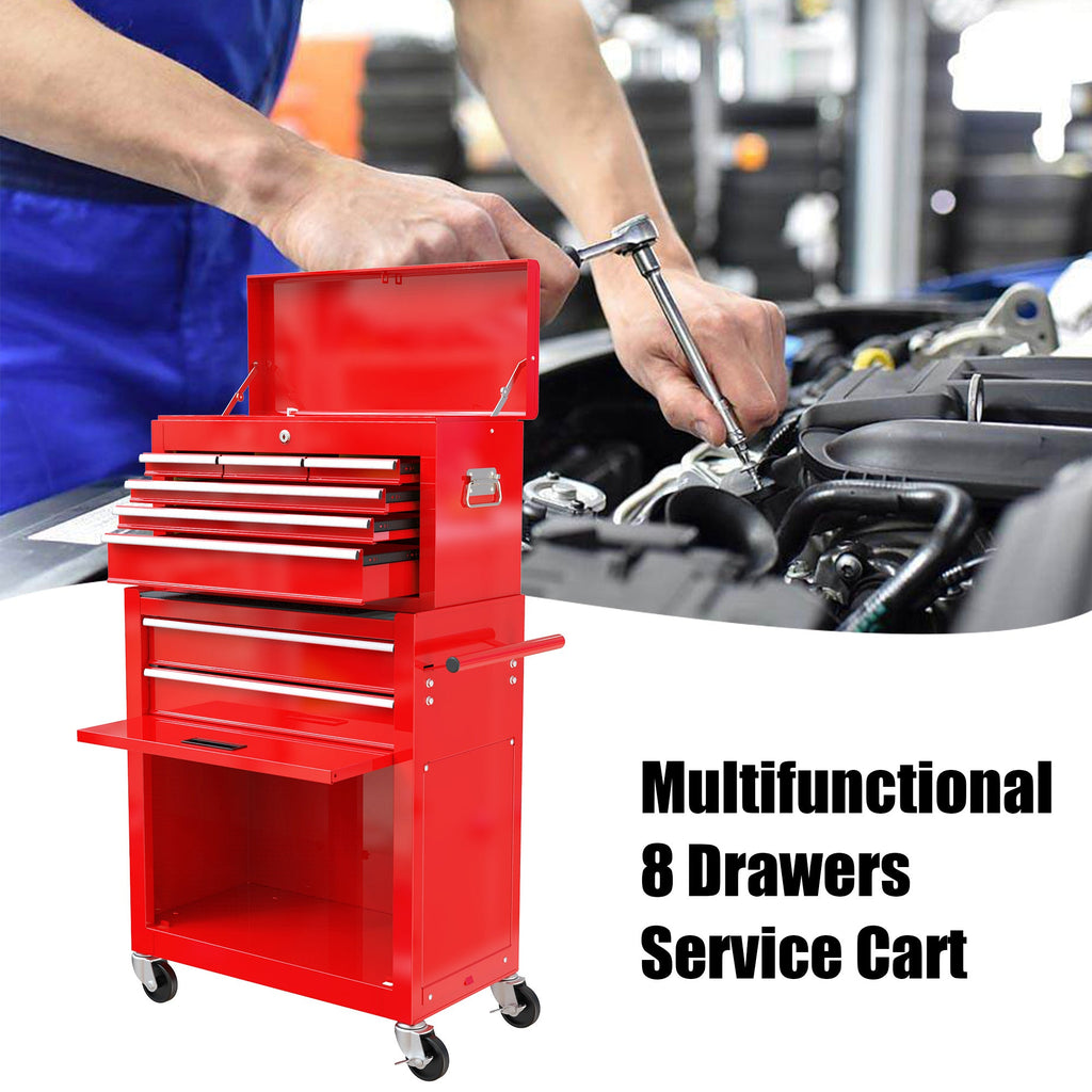High Capacity Rolling Tool Chest with Wheels and Drawers, 8-Drawer Tool Storage Cabinet - Red