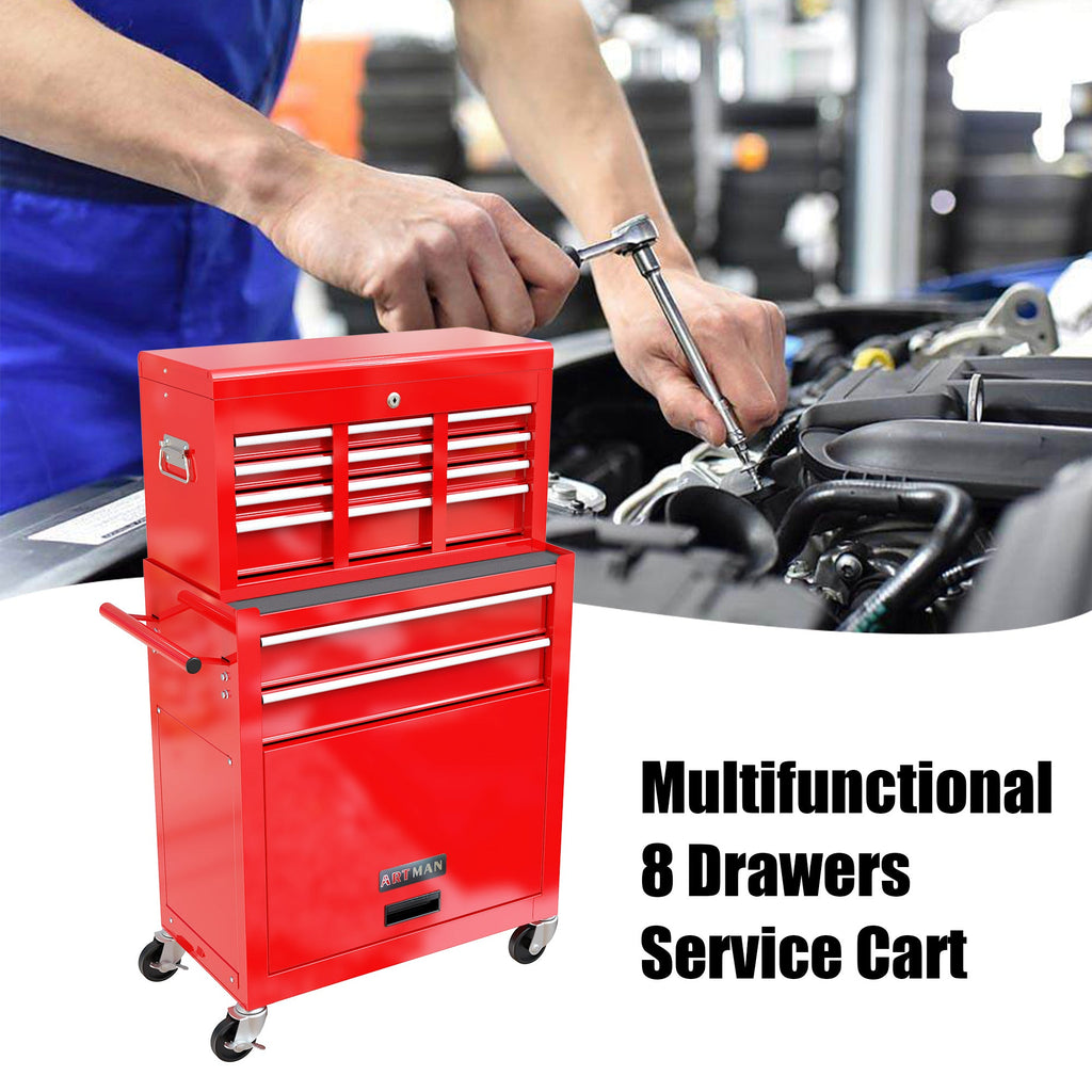 High Capacity Rolling Tool Chest with Wheels and Drawers, 8-Drawer Tool Storage Cabinet - Red