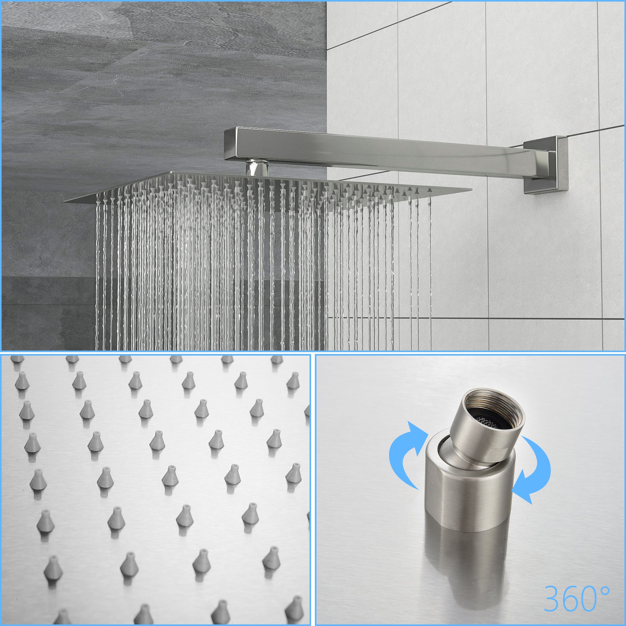 Dual Shower Head - 10 Inch Wall Mounted Square Shower System