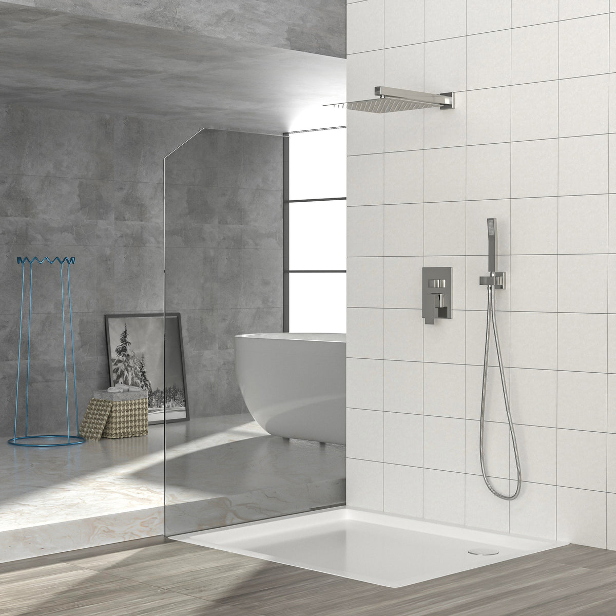 Dual Shower Head - 12 Inch Wall Mounted Square Shower System