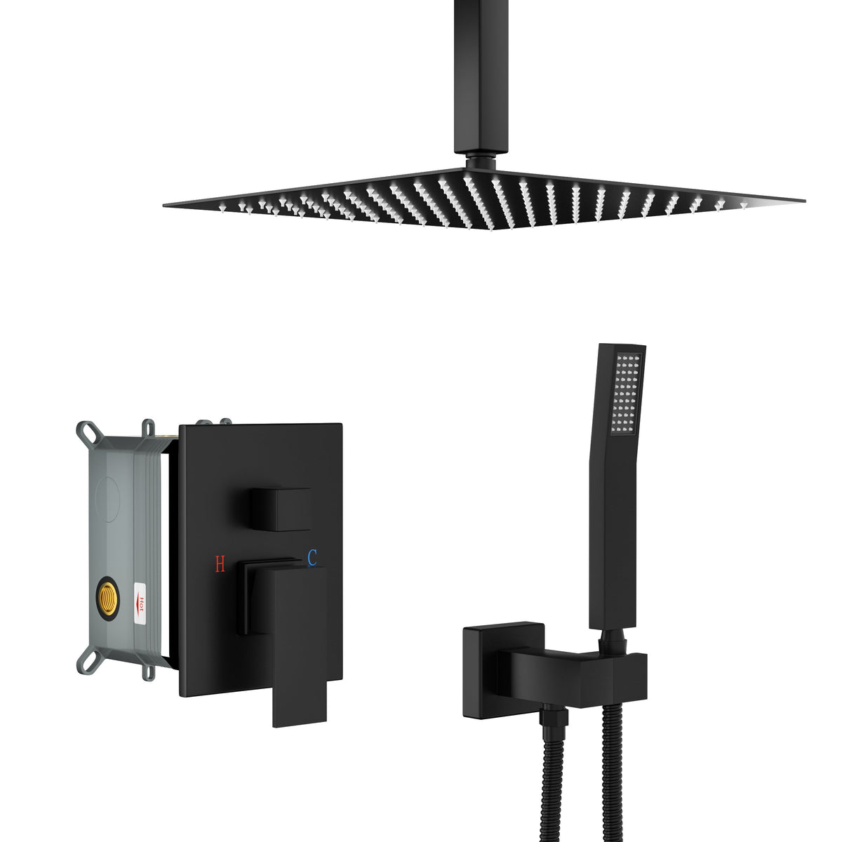 Dual Shower Head - 10 Inch Ceiling Mount Square Shower System