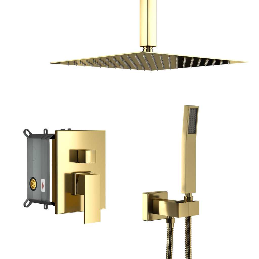Dual Shower Head - 16 Inch Ceiling Mount Square Shower System with Rough-in Valve