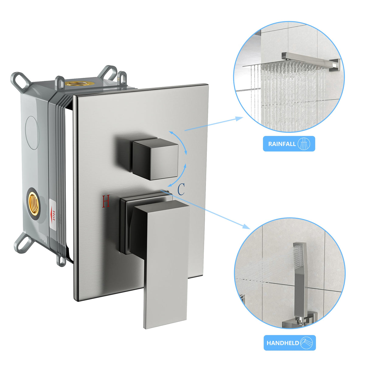 Dual Shower Head - 10 Inch Wall Mounted Square Shower System