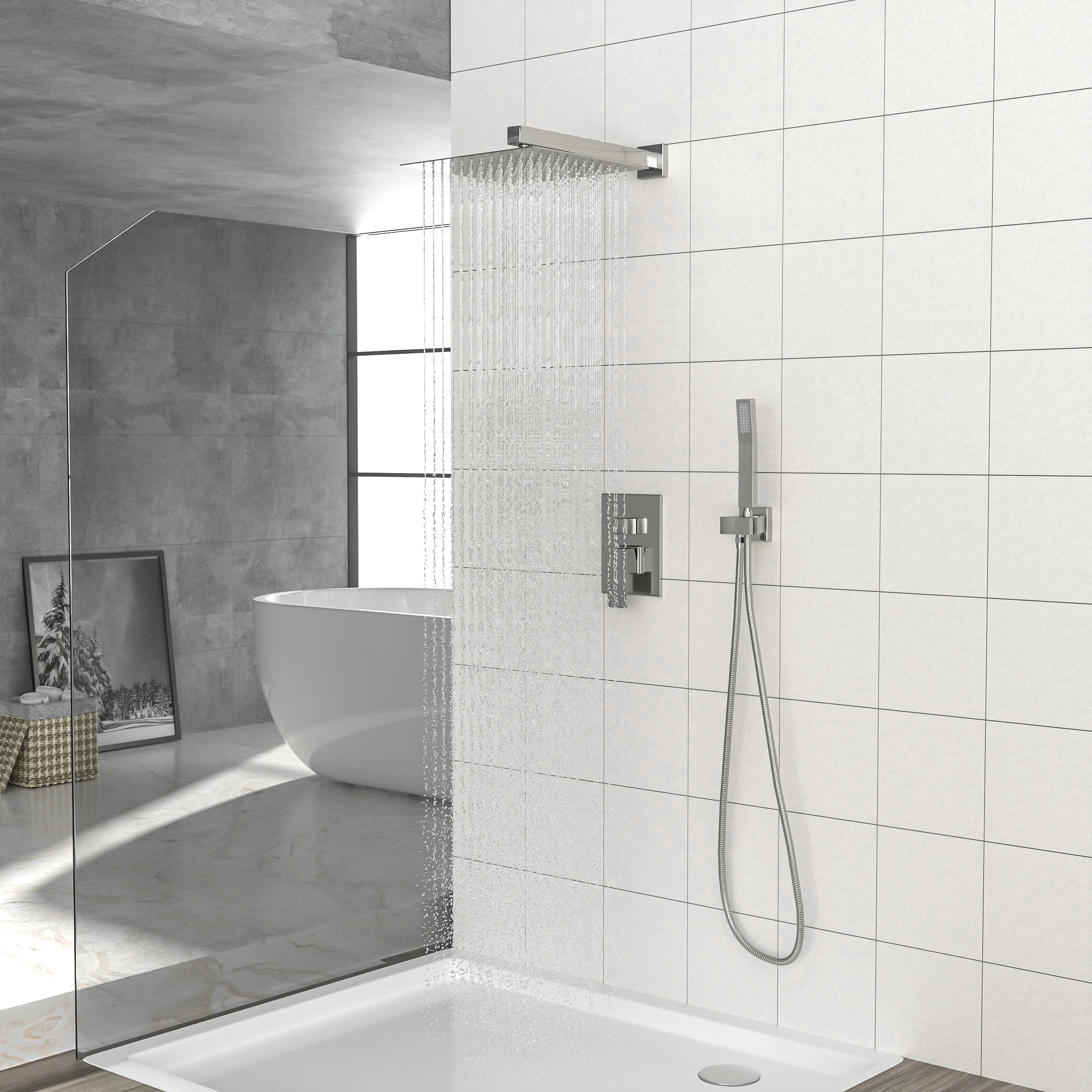 Dual Shower Head - 12 Inch Wall Mounted Square Shower System