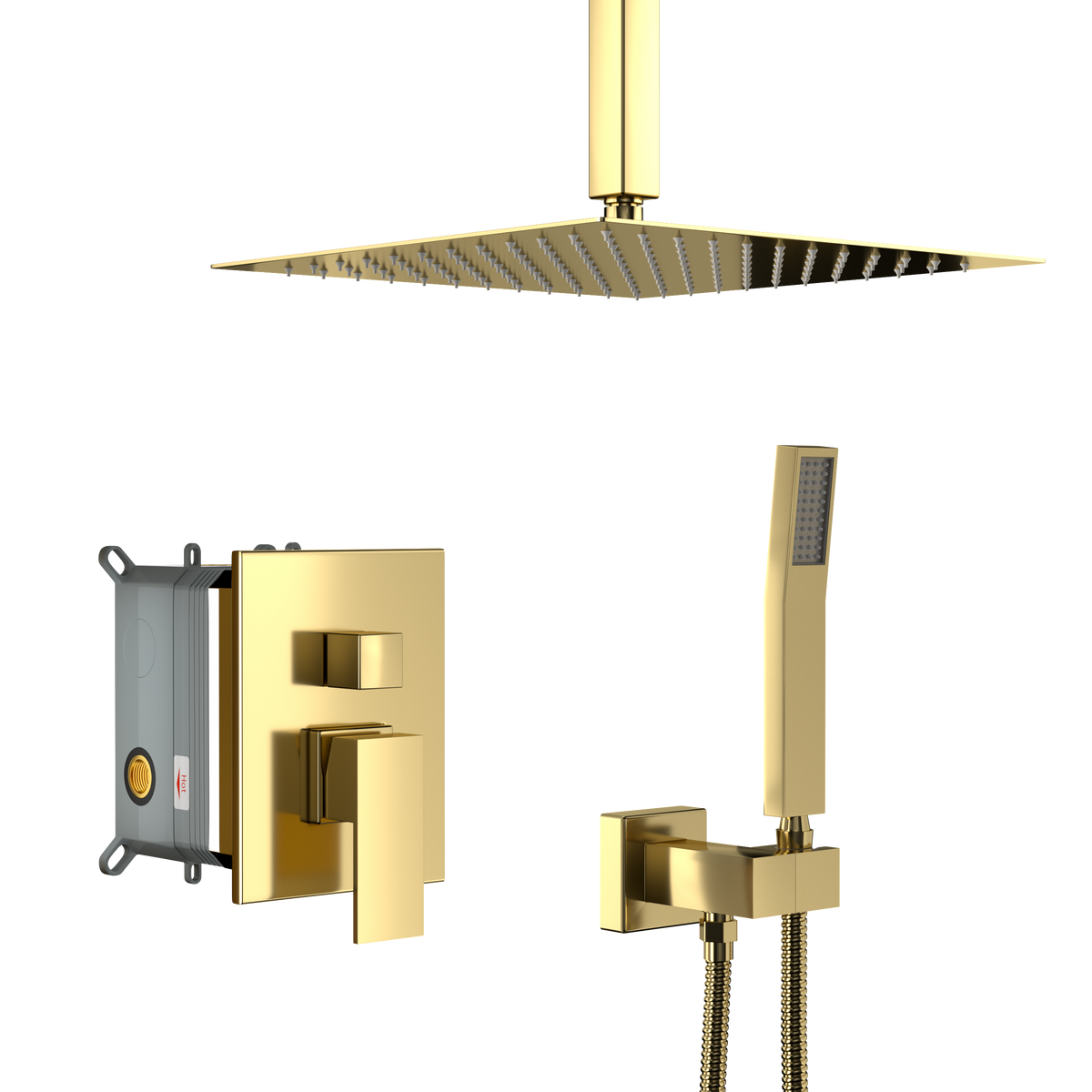 Dual Shower Head - 16 Inch Ceiling Mount Square Shower System with Rough-in Valve