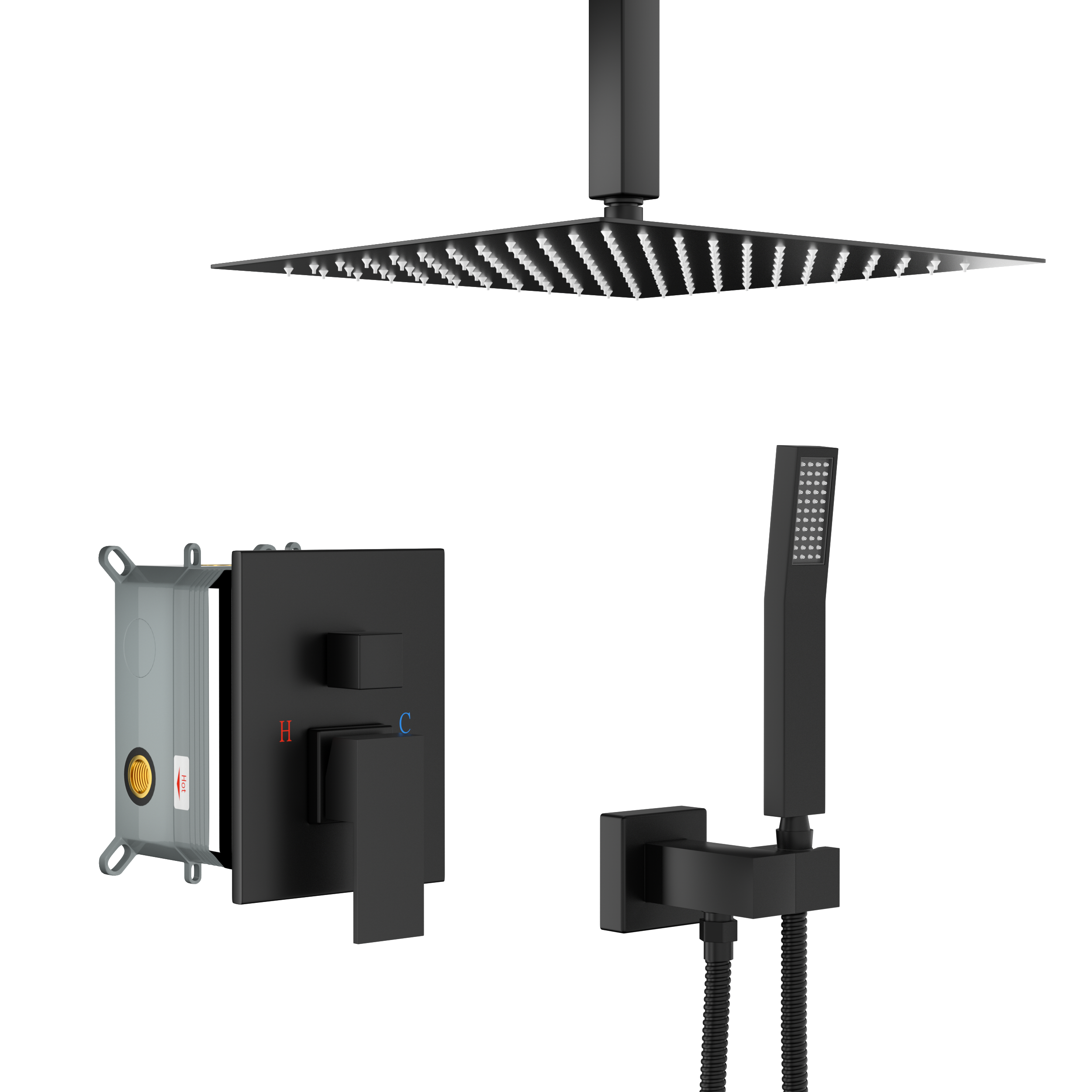 Dual Shower Head - 10 Inch Ceiling Mount Square Shower System