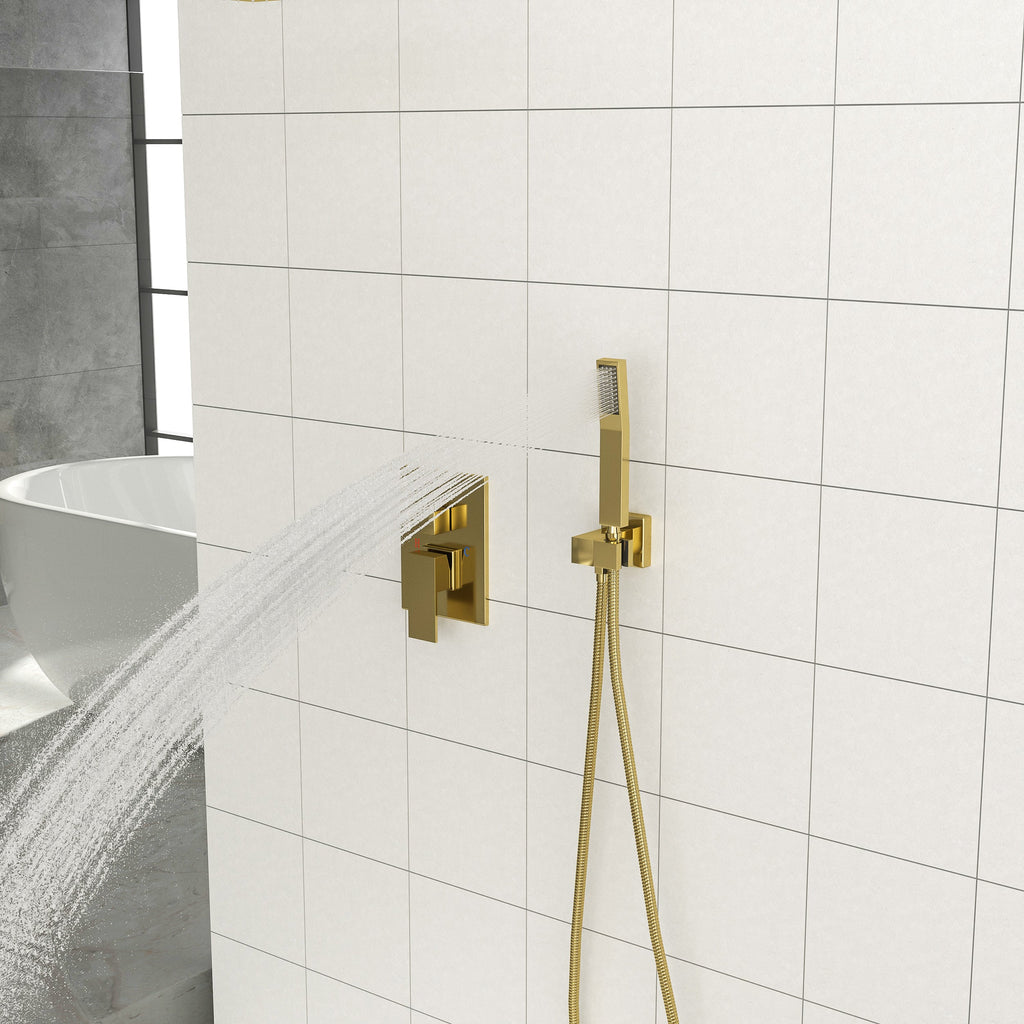 Dual Shower Head - 16 Inch Ceiling Mount Square Shower System with Rough-in Valve